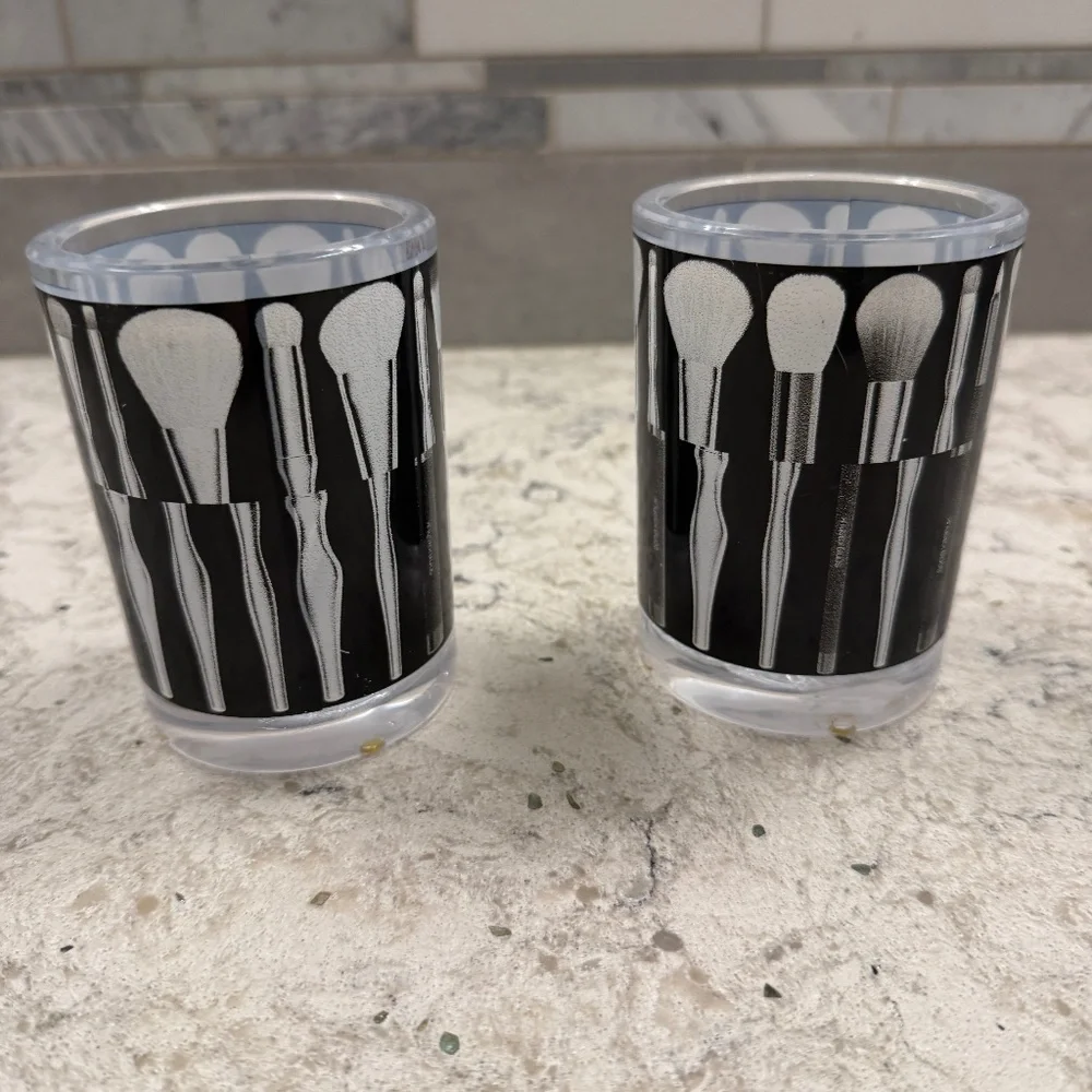 Set of two Sonia Kashuk Vanity Cup Make-up Brush Pattern Organizer storage decor